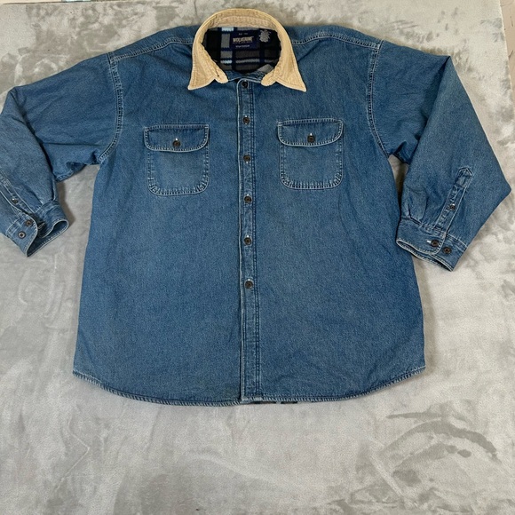 Wolverine sportsgear denim button down fleeced lined corduroy collar shirt - Picture 1 of 11